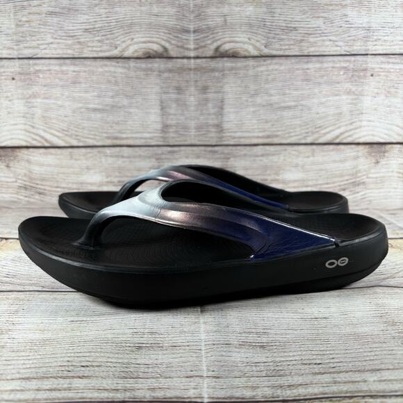 OOFOS Womens Size 10 Oolala Luxe Sandals Midnight Spectre Flip Flops - Picture 1 of 12